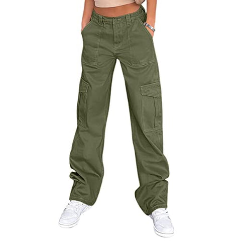 Lepunuo Cargo Pants Tactical Hiking Pants for Women Stretchy Waist Army Green