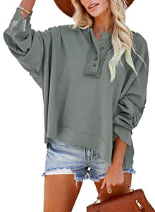 Women's Oversized Hooded Sweatshirts Casual Autumn Button Down Solid Ribbed Knit Hoodies